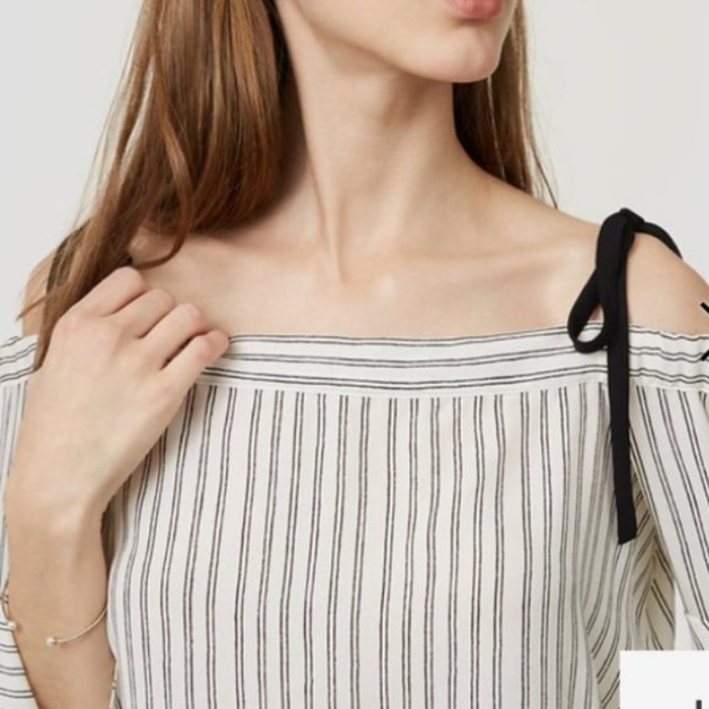 LOFT Black & White Striped Off The Shoulder Top